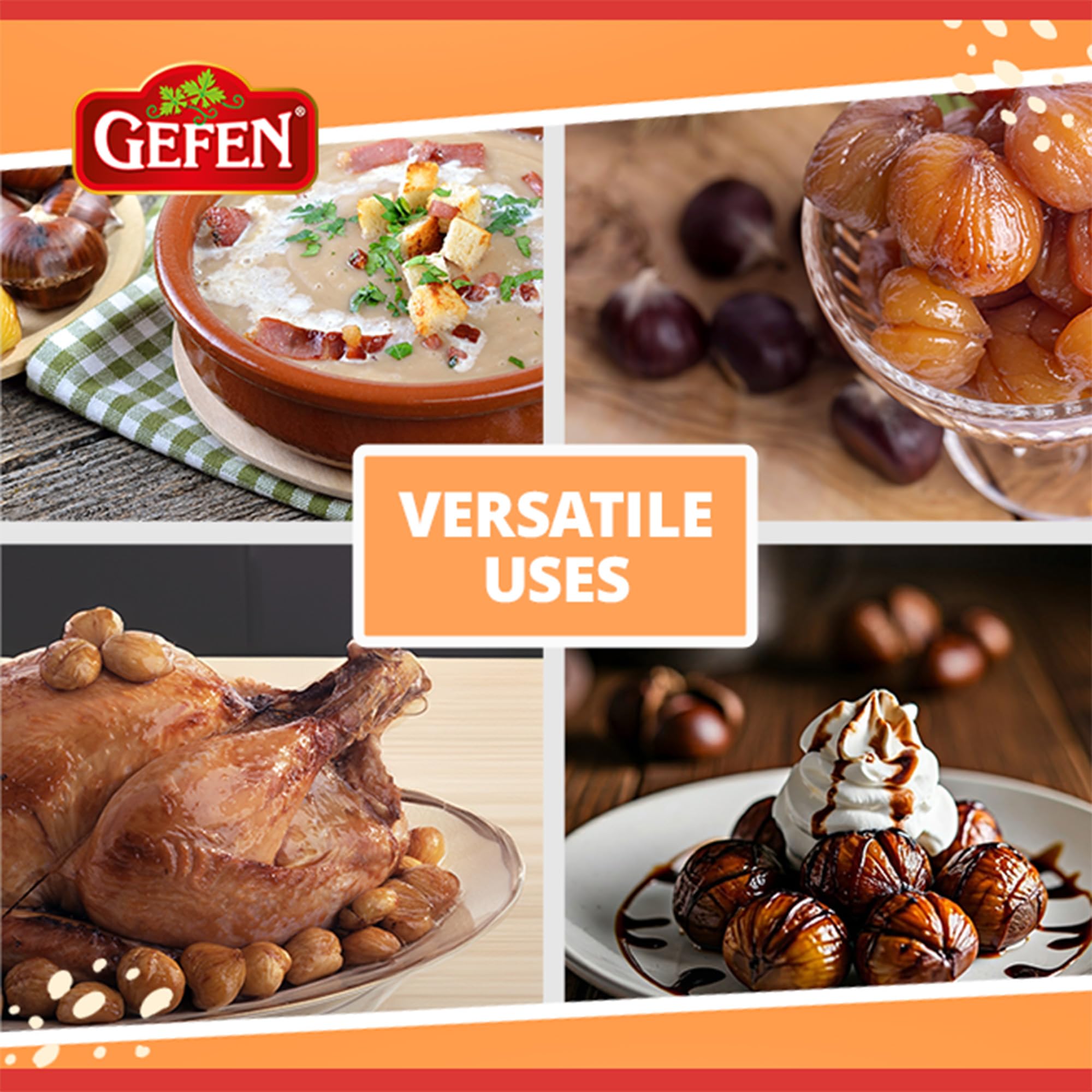 Gefen chestnuts dessert topping – enhances desserts with roasted flavor