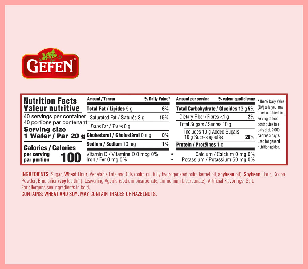 Gefen dairy-free chocolate-coated wafers with hazelnut cream, ideal for dairy-free snacks.
