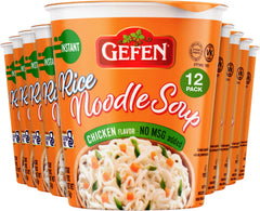 Gefen gluten-free rice noodle soup cups on display, light and convenient for meals on the go.