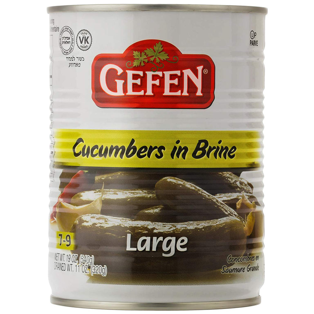 Gefen Israeli pickles in brine, crisp and ready to eat.