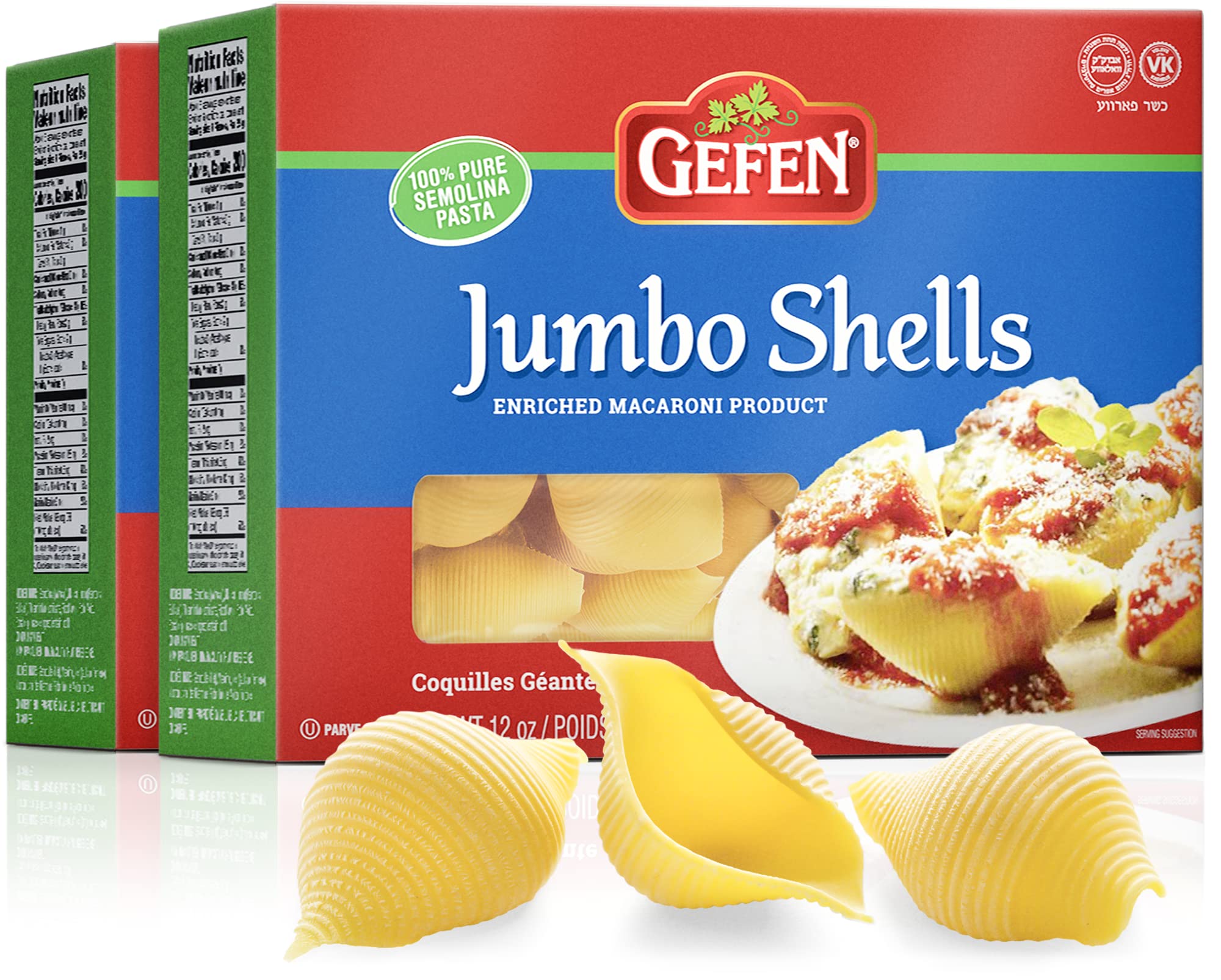 Gefen Jumbo Pasta Shells pack shot highlighting premium durum semolina for al dente results