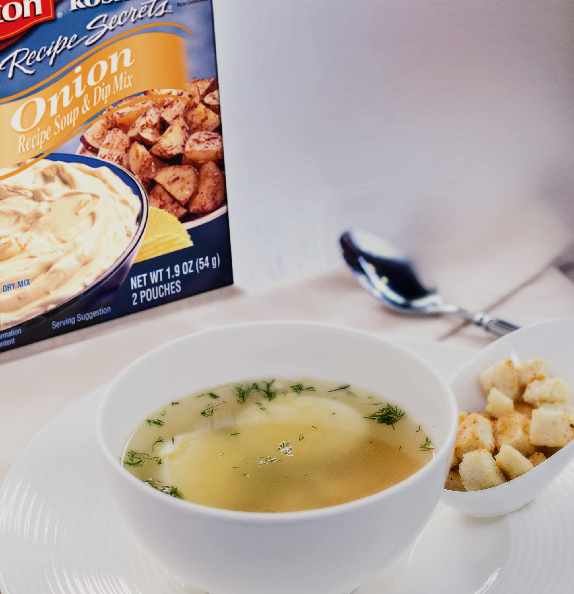 Gefen Lipton gluten-free onion mix pours easily into bowls for quick, satisfying meals.