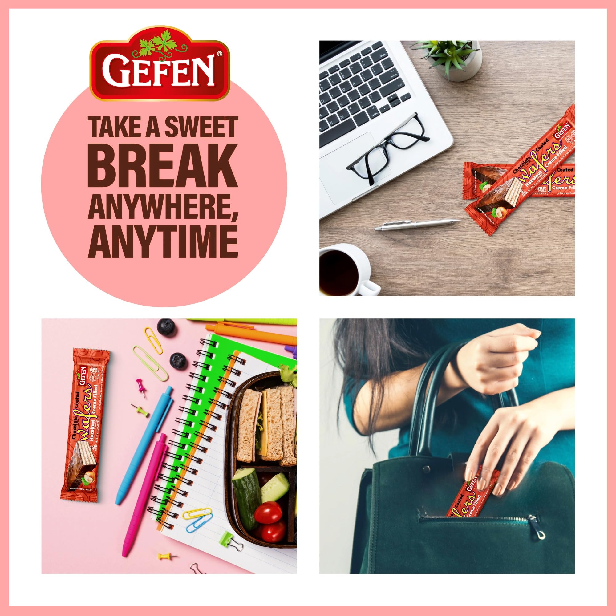 Gefen lunchbox-friendly wafers, perfect for school, work, or travel.