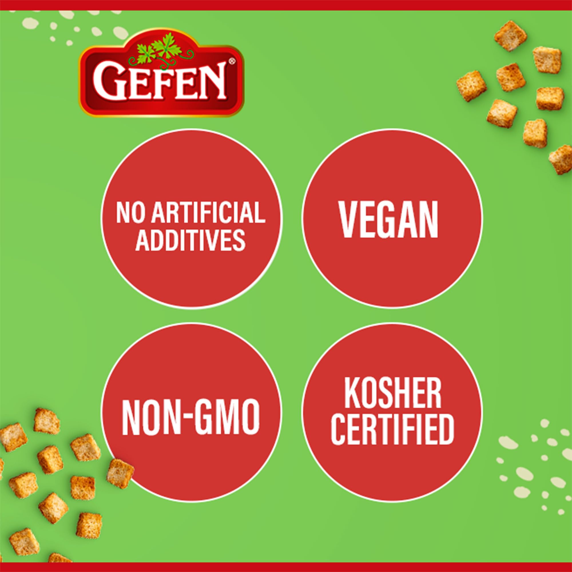 Gefen Onion Garlic Mini Croutons vegan and dairy-free crunch options.