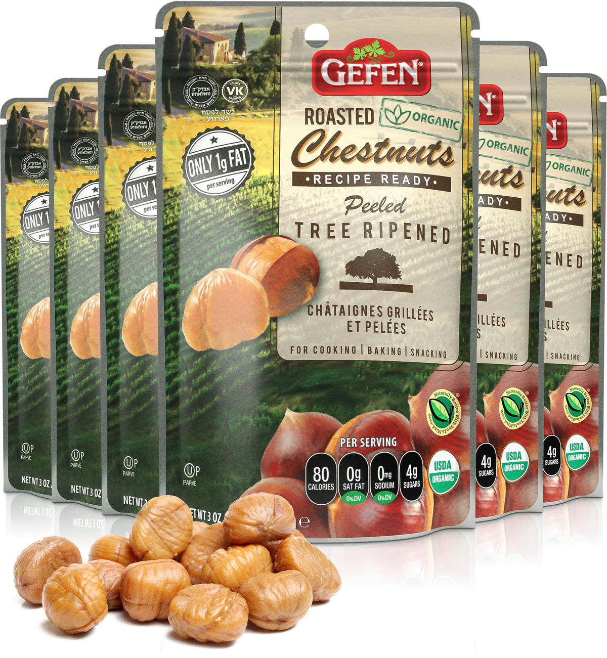 Gefen Organic Chestnuts ready-to-eat in bag for quick snacking