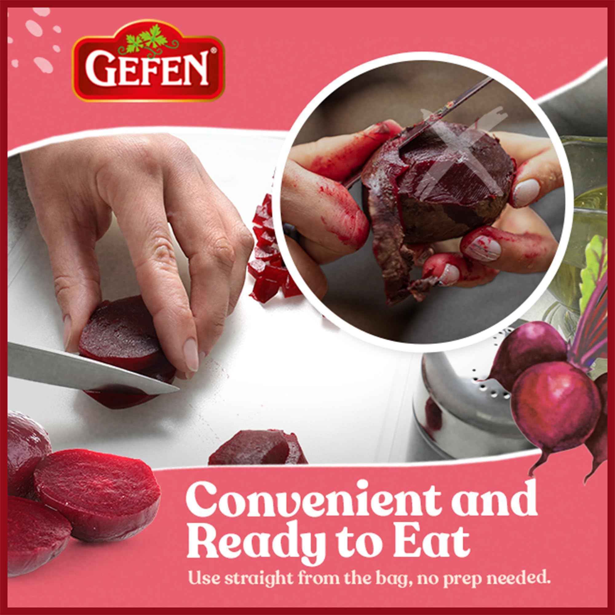 Gefen Organic Red Beets ready for salads or enjoyed straight from the bag.