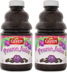 Gefen prune juice bottle front view highlighting natural color and kosher status