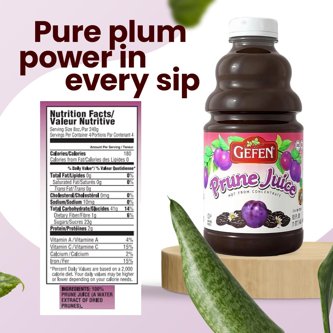 Gefen prune juice in a kitchen scene, ready for recipes and everyday use