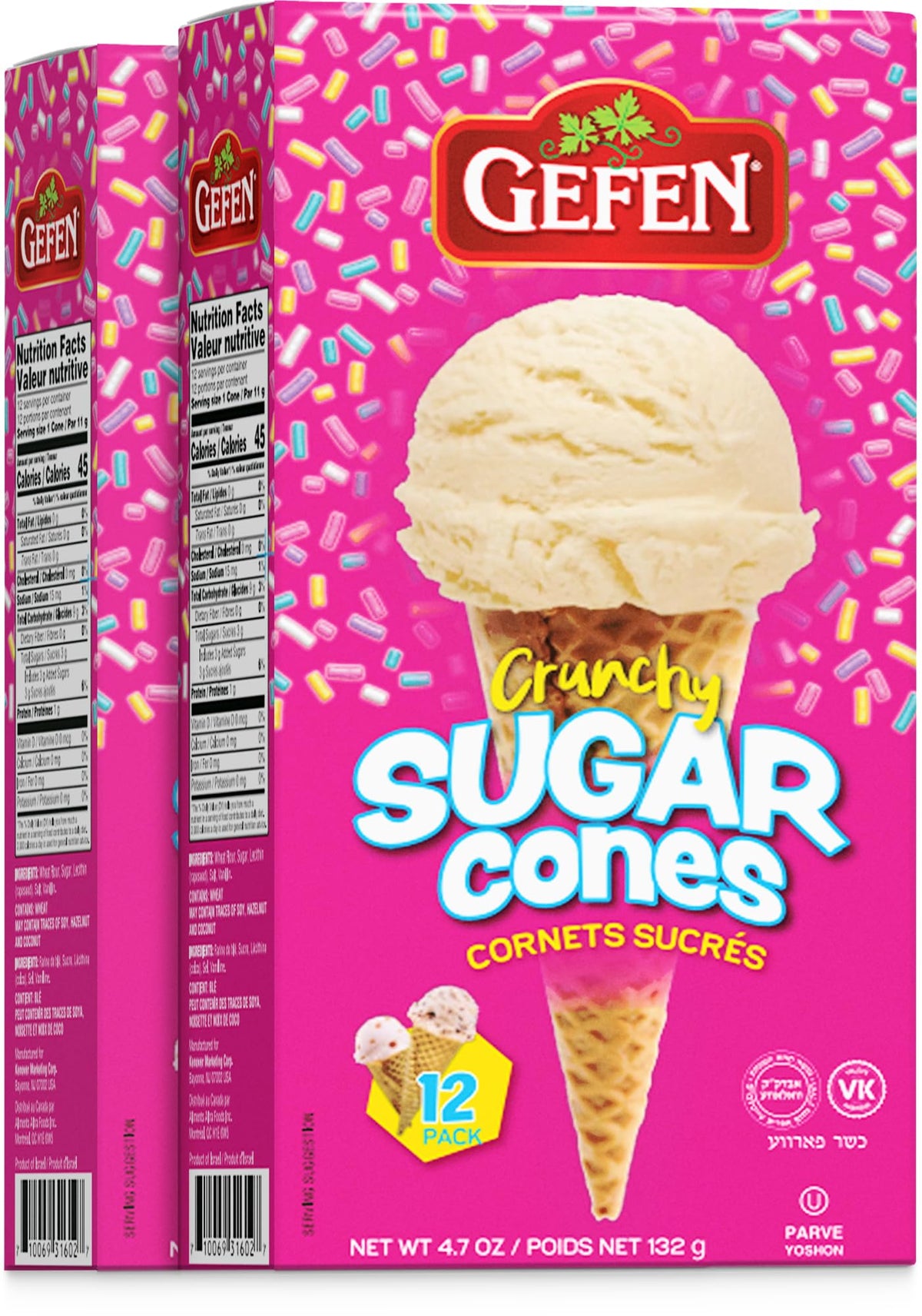 Gefen Sugar Cones box front highlights two-pack packaging for events