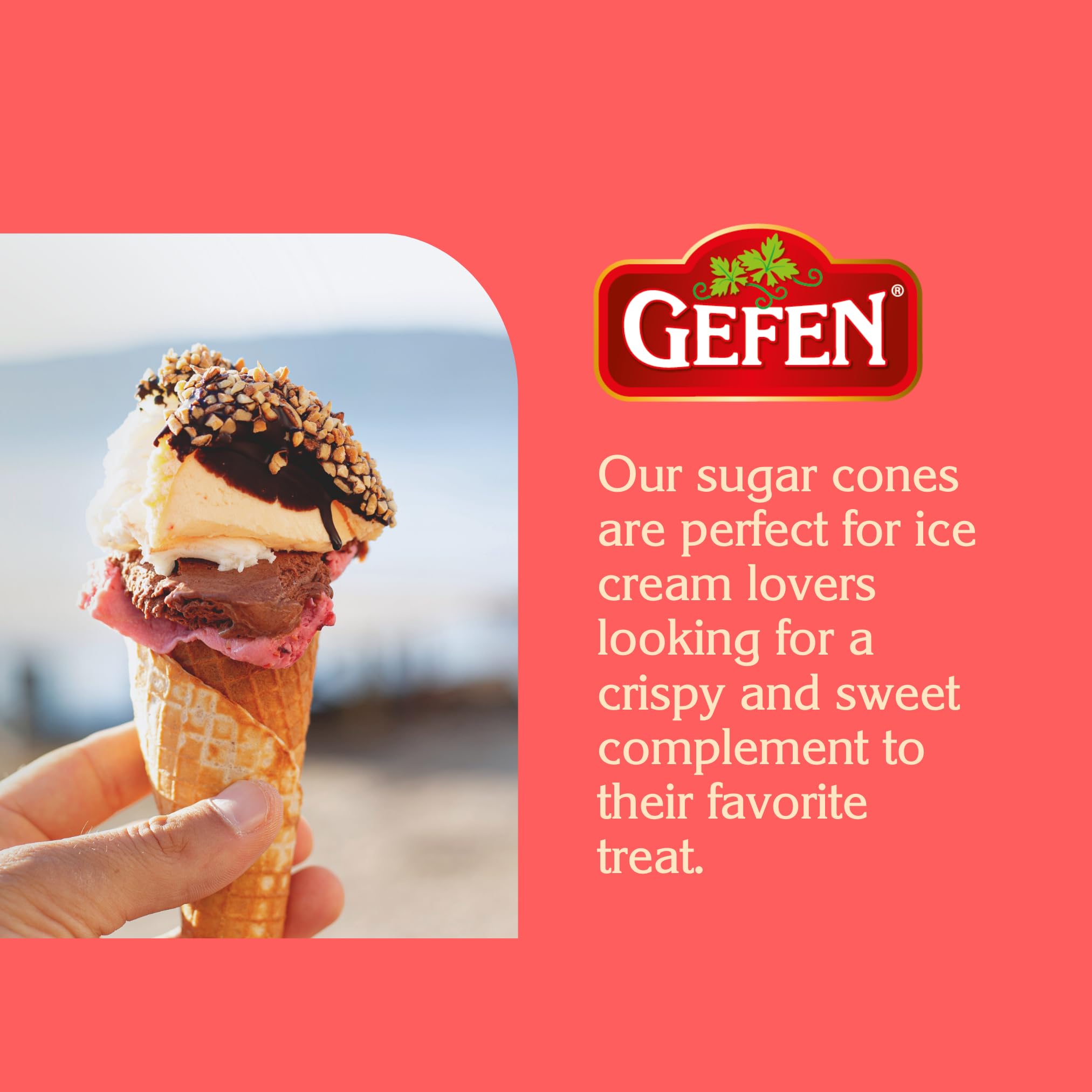 Gefen Sugar Cones served with ice cream demonstrates easy serving