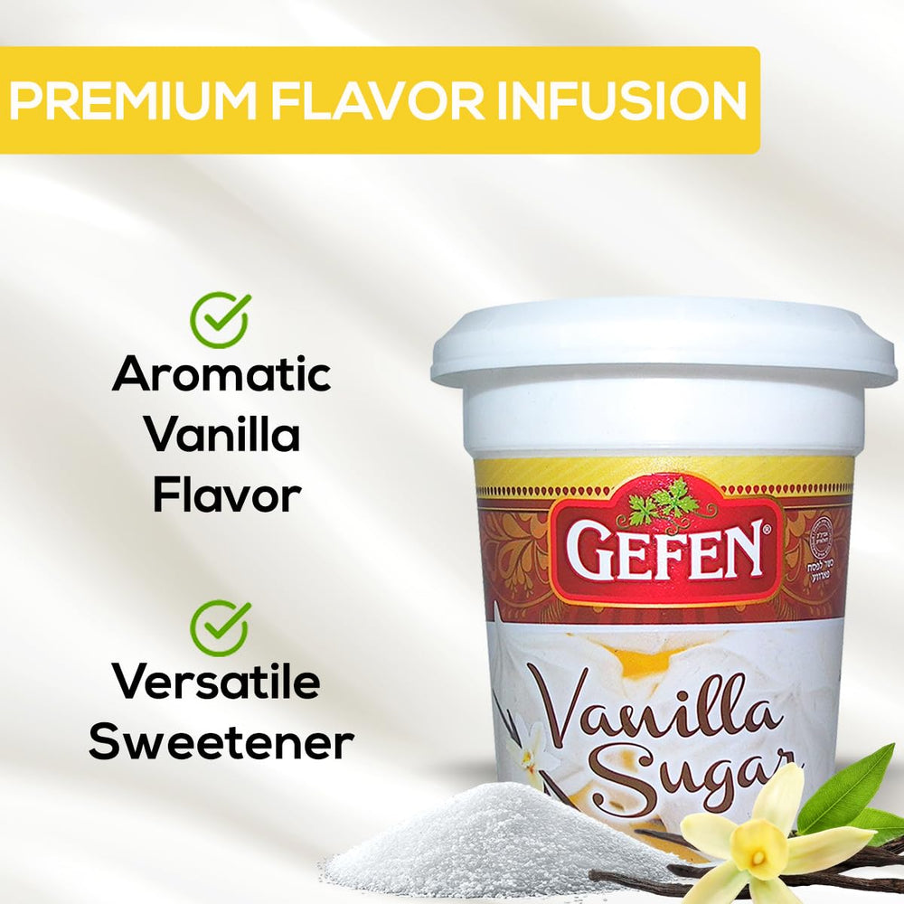 Sprinkle Gefen Vanilla Sugar on desserts to add vanilla notes and gloss.