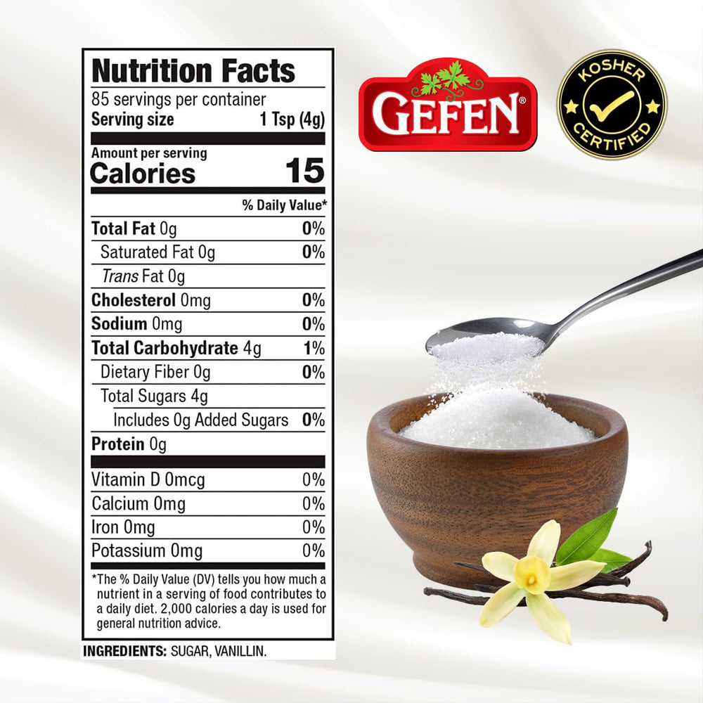 Gefen Vanilla Sugar measuring scoop included for precise baking portions.
