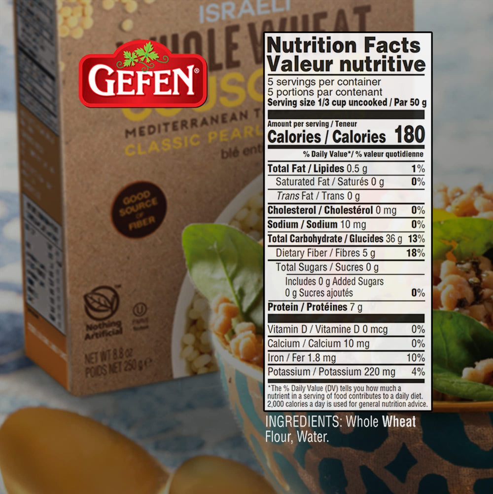 Gefen couscous cooked serving in bowl, versatile base for Mediterranean meals.
