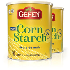 Gefen corn starch bottle with reseal lid, convenient gluten-free thickener for sauces and gravies.