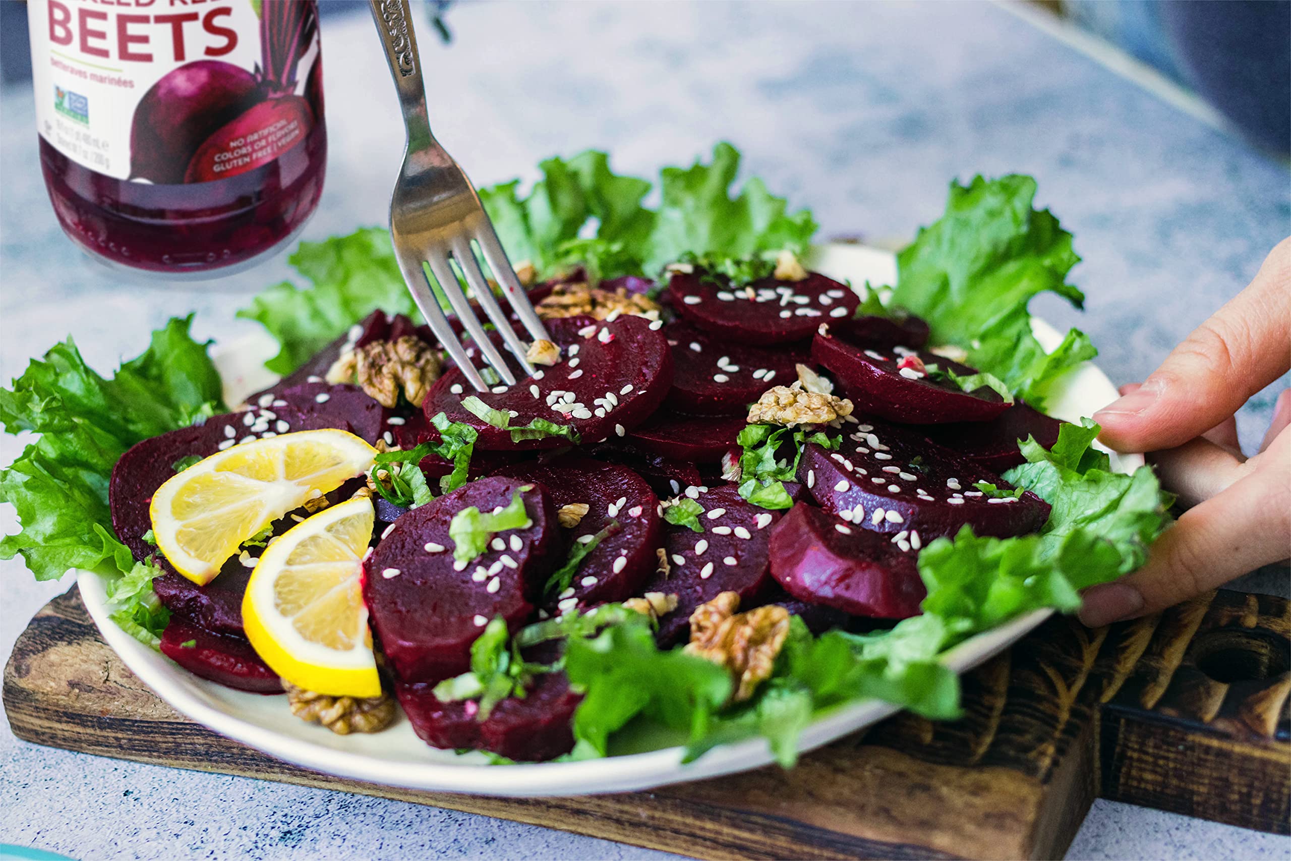 Gefen beets warmed on the grill for a savory side dish.