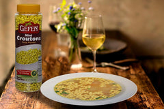 Gefen Mini Mandel croutons pour over hot soup for extra texture.