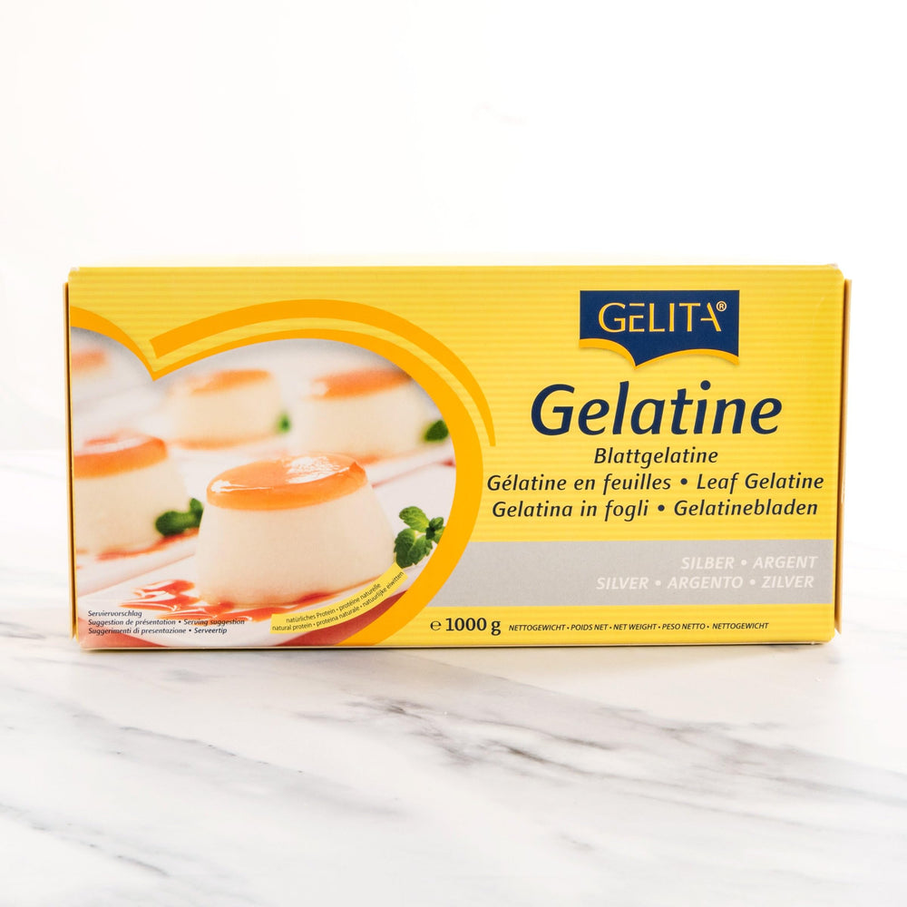Gelita Silver Gelatin Sheets in a box, ideal for smooth jellies and panna cotta