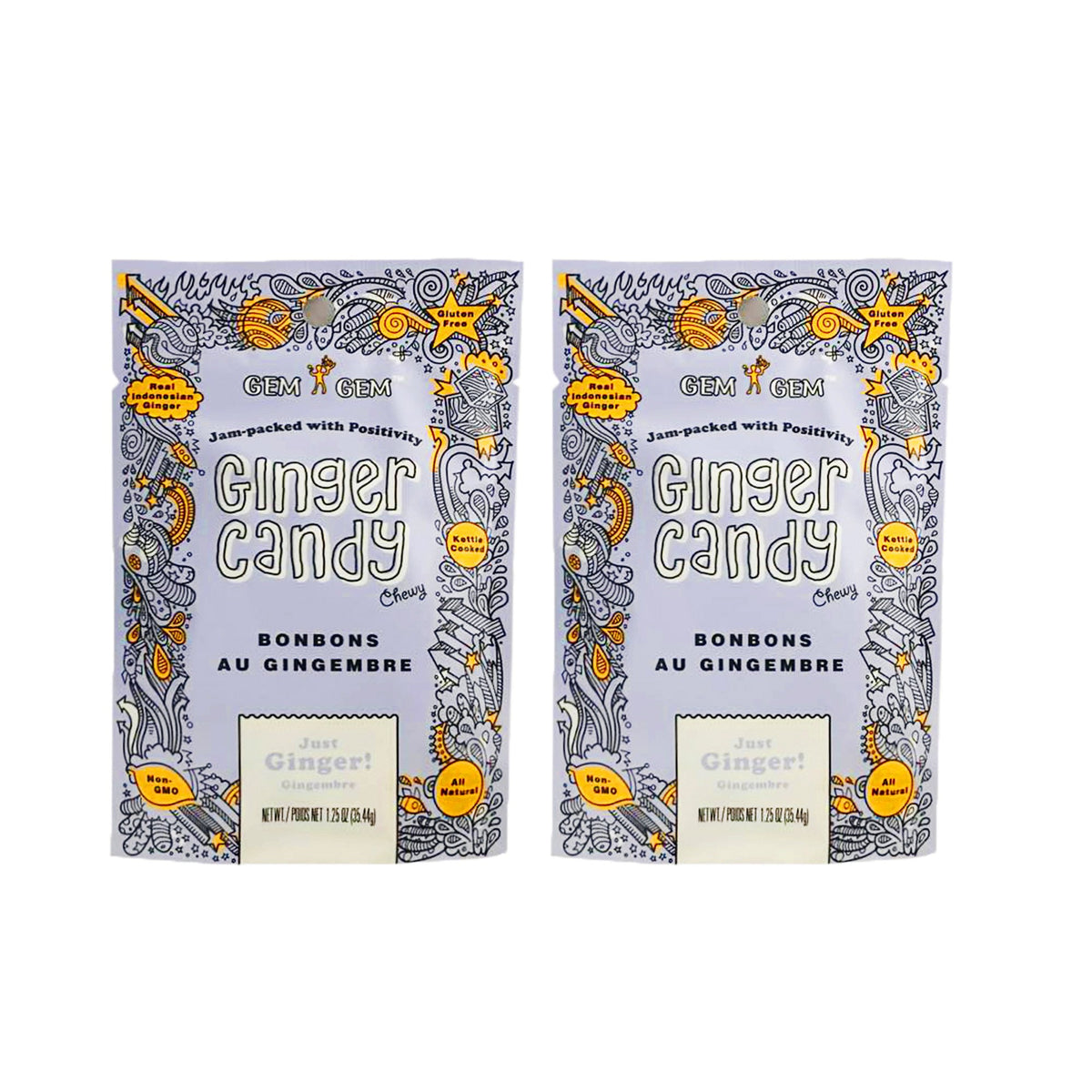 Gem Gem All Natural Chewy Ginger Candy Pack of 2—great for on-the-go snacking