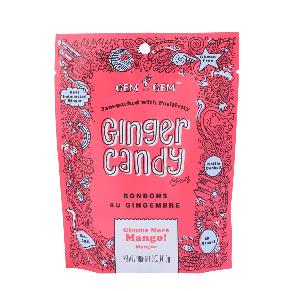 Gem Gem mango ginger candy ingredients emphasize real ginger and cane sugar