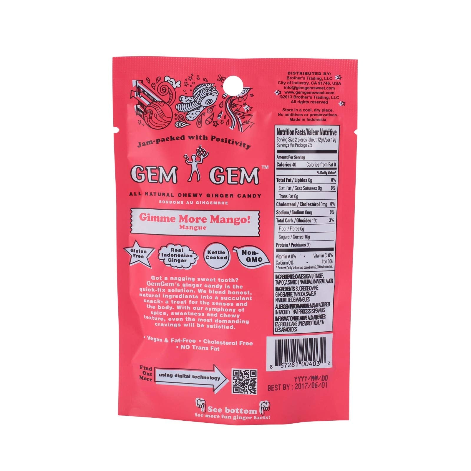Gem Gem Ginger Candy Chews ingredients highlight Indonesia-sourced ginger for mindful snacking