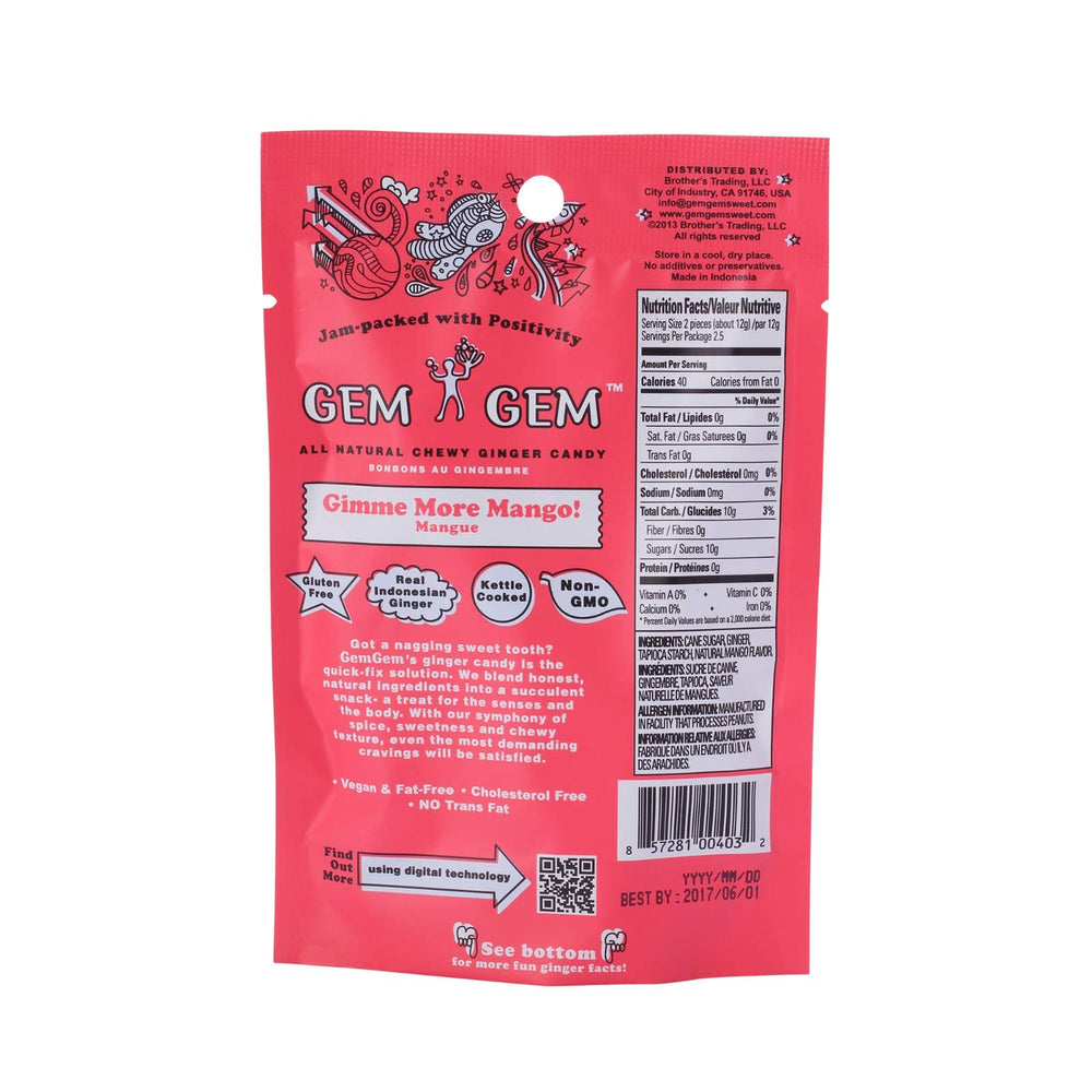 Gem Gem Ginger Candy Chews ingredients highlight Indonesia-sourced ginger for mindful snacking