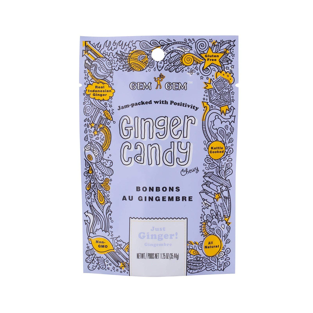 Gem Gem Ginger Candy Original bag closeup, convenient on-the-go option for digestive comfort.