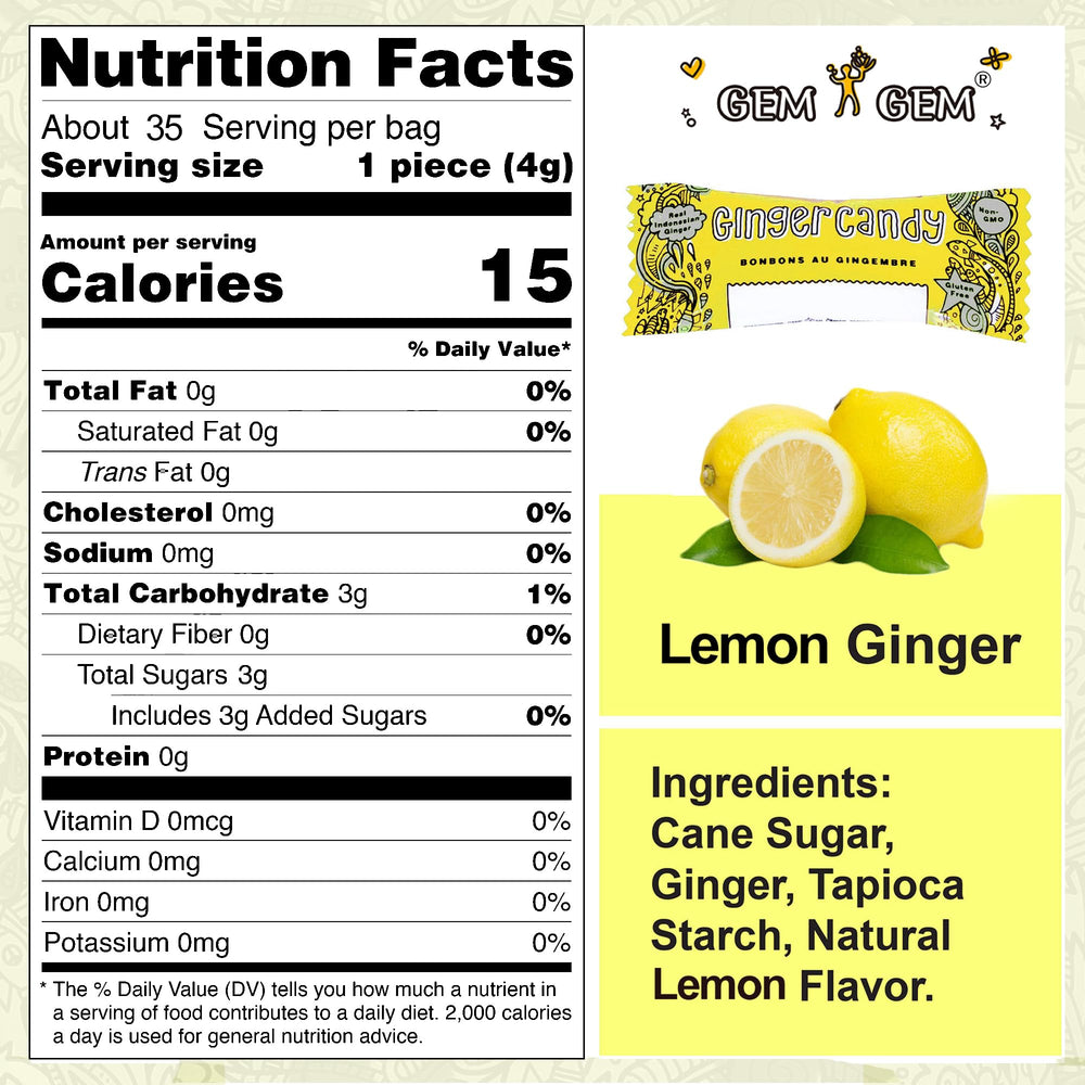 Gem Gem Ginger Candy textured candies highlighting natural cane sugar flavor.