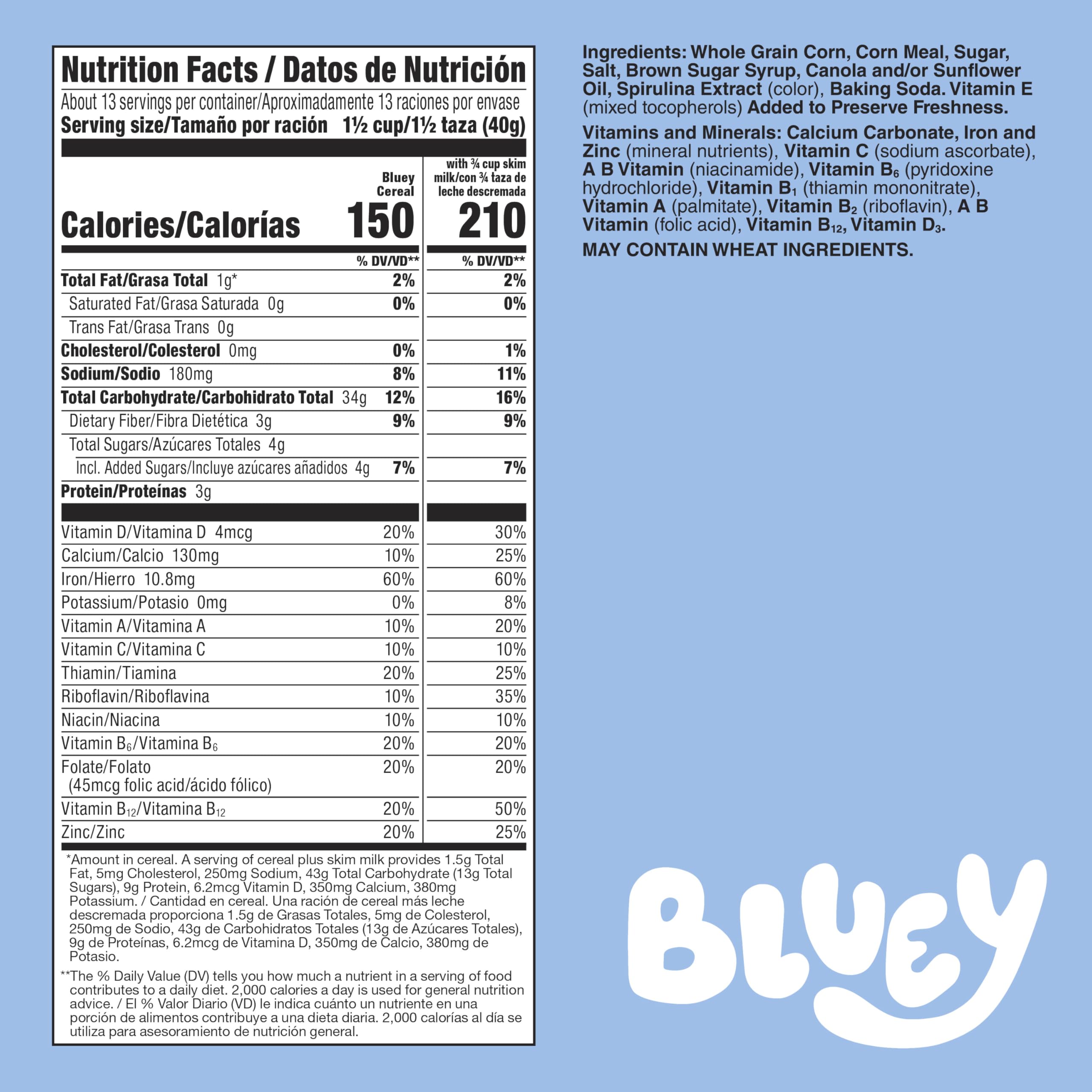 General Mills Bluey Cereal box front showing family-sized 18 oz package