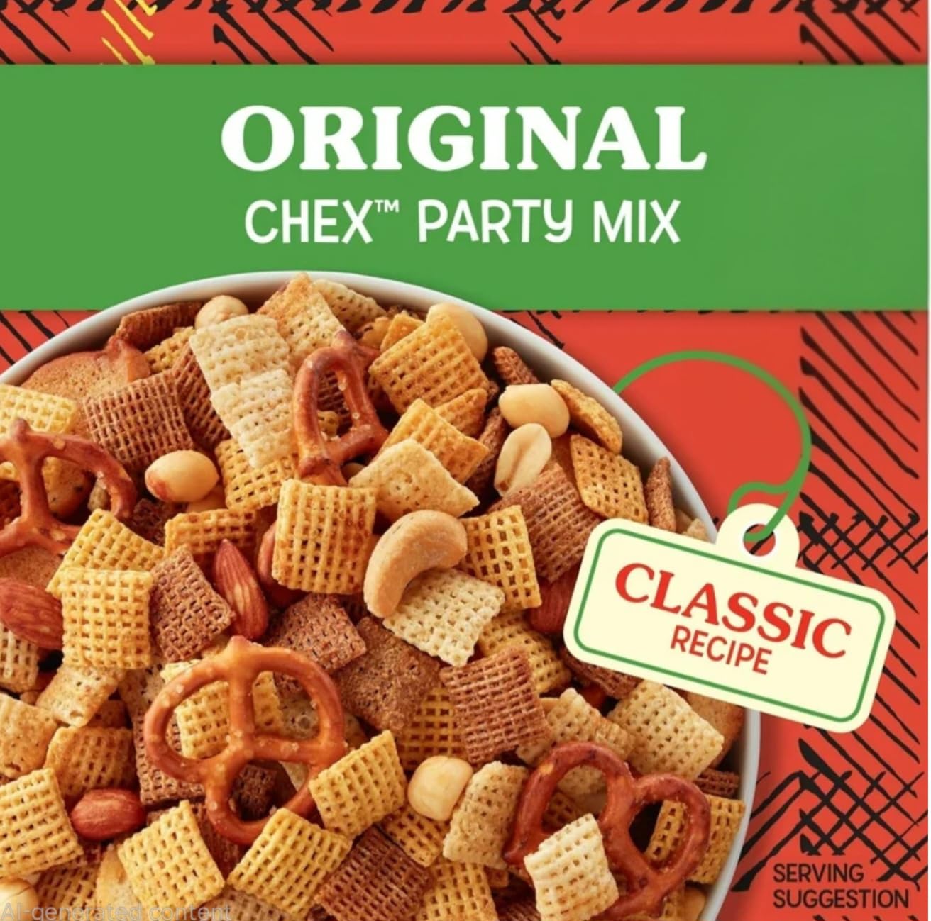 General Mills Chex Party Mix packaging on display; easy party snack setup for guests.
