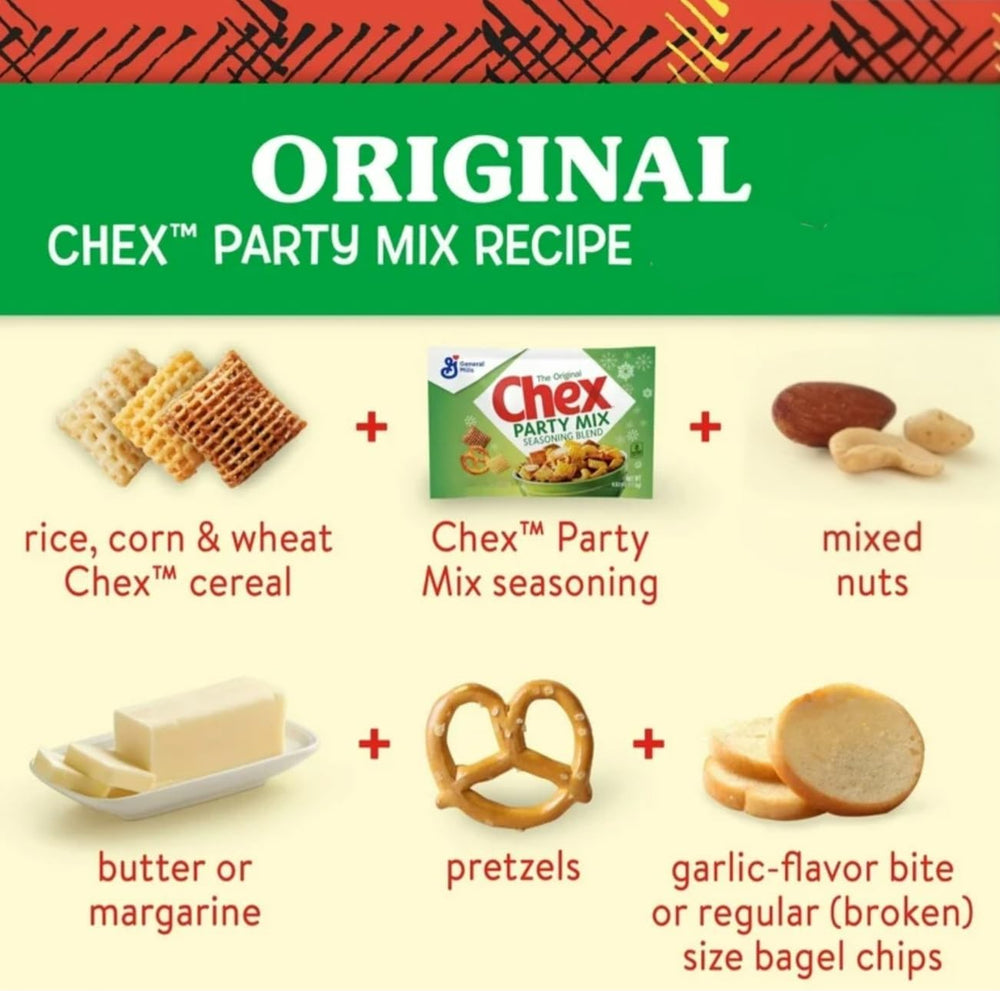 General Mills Chex Party Mix Original Seasoning serving ideas in a bowl; quick crowd-pleasing snack.