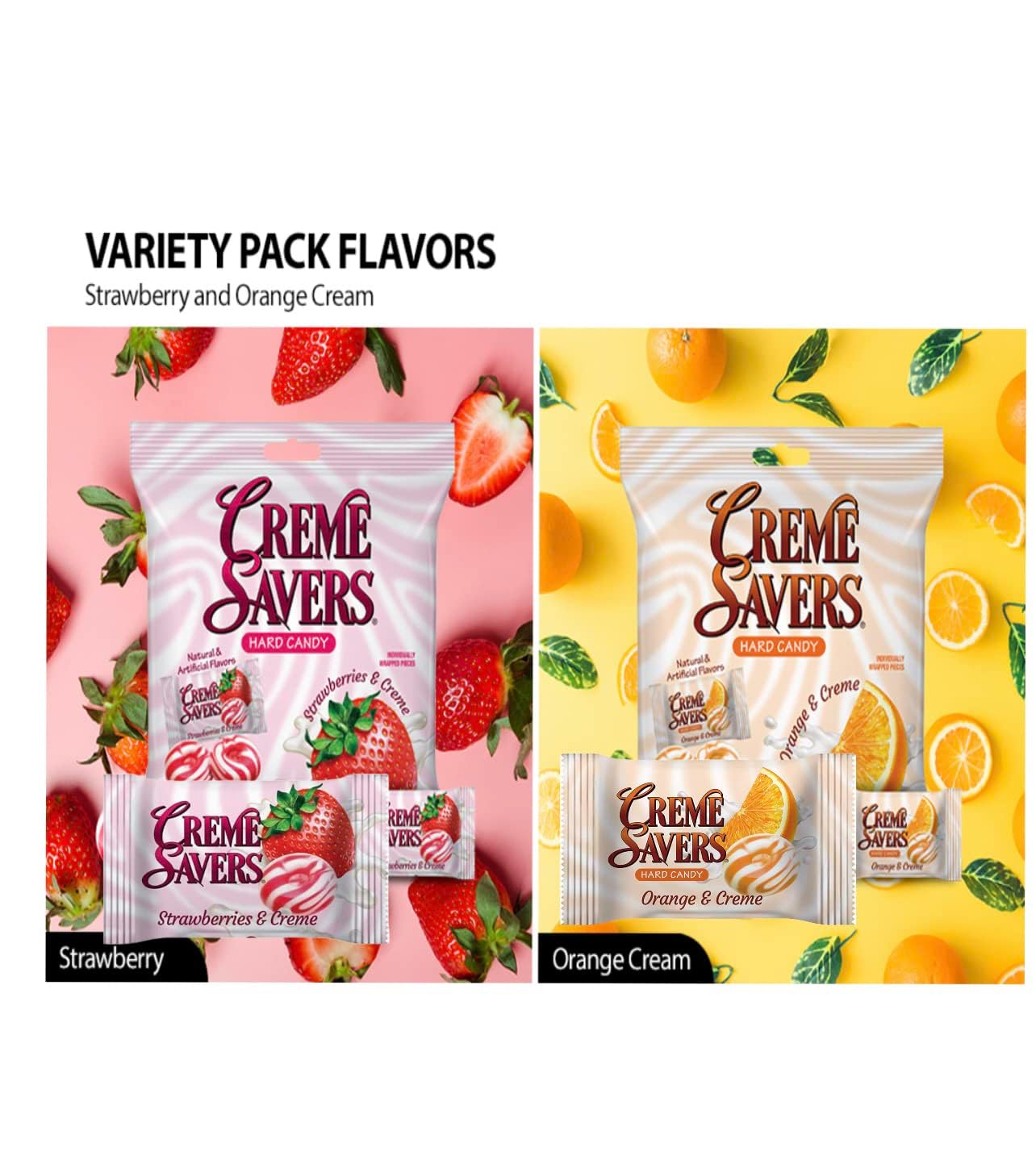 Generic Cream Savers bag close-up showcases resealable design and flavor variety.