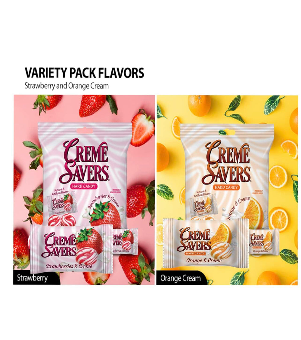 Generic Cream Savers bag close-up showcases resealable design and flavor variety.