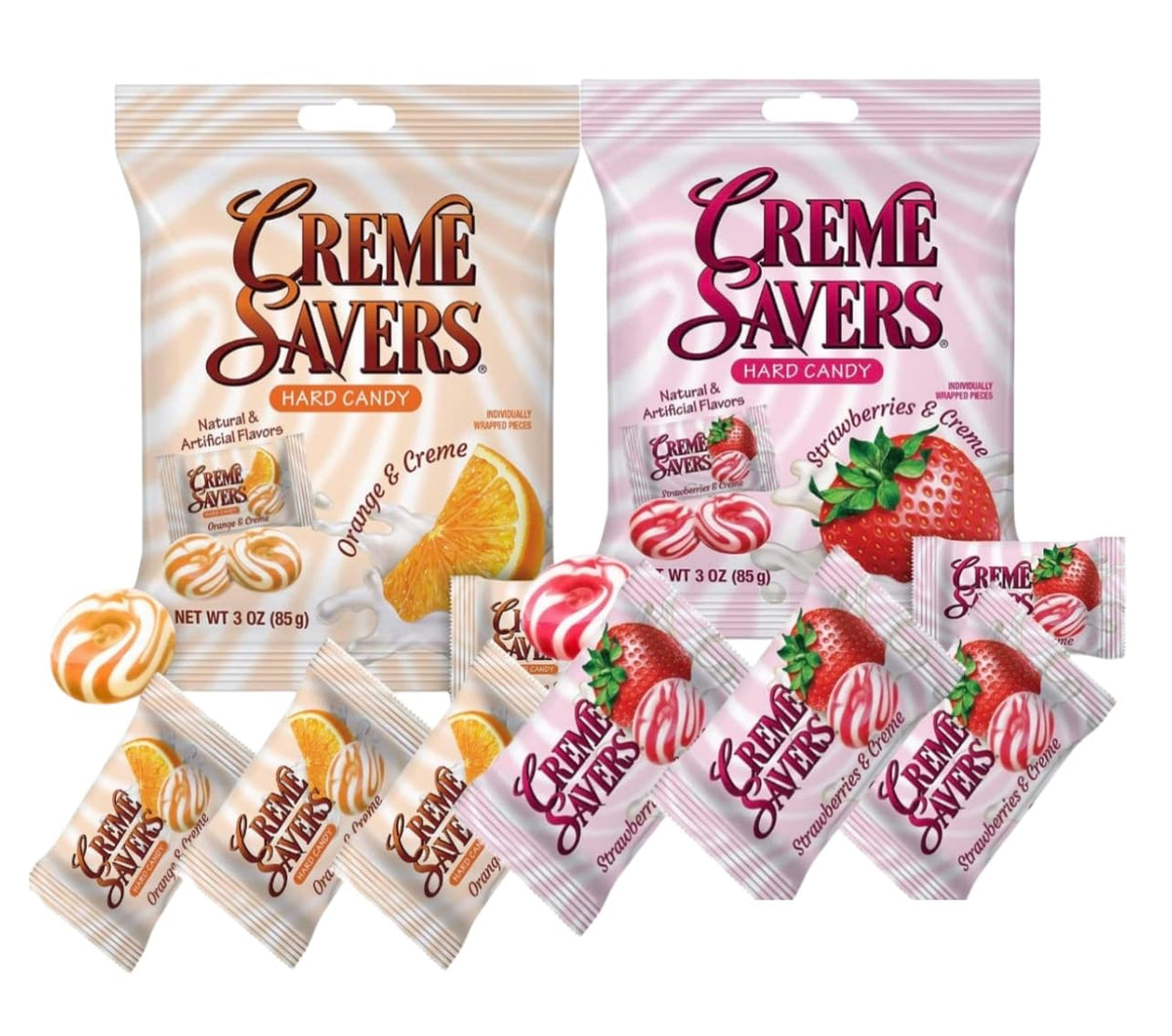 Generic Creamy Delight front-pack candies, strawberry cream flavor, on-the-go snack.