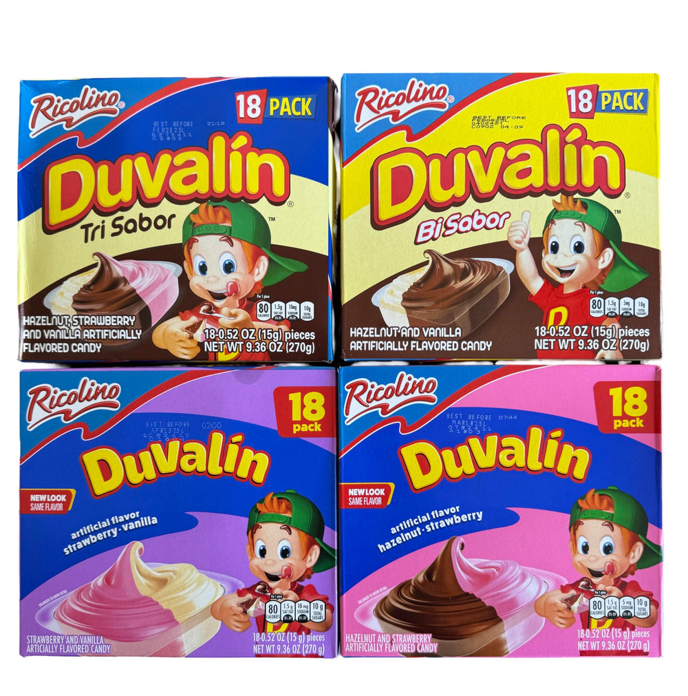 Generic Duvalin tri flavor pack on display for quick, indulgent snacking