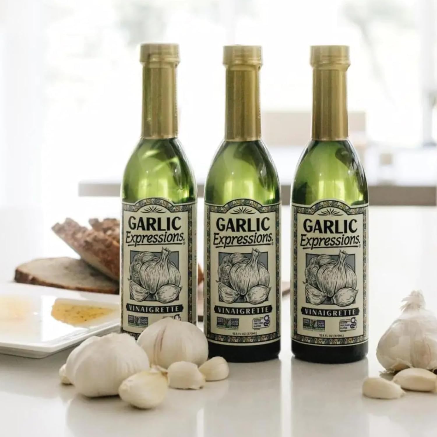 Generic Garlic Expressions being poured over greens, ideal for quick, flavorful salads