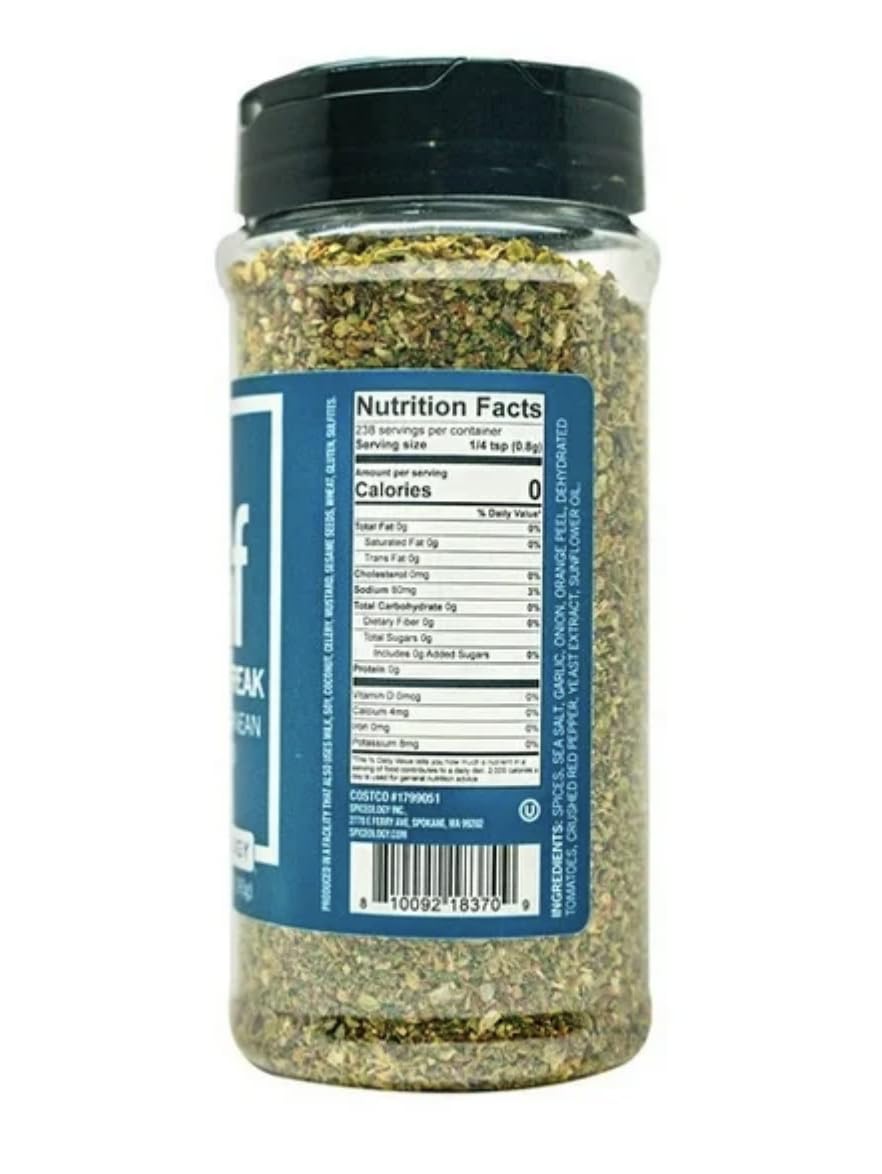 Generic Greek Freek seasoning shaker highlighting orange peel and herbs for bright Mediterranean flavor