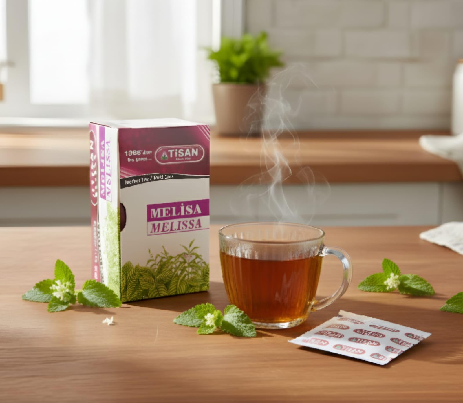 Generic Melissa Tea ready-to-drink cup highlights caffeine-free moment.