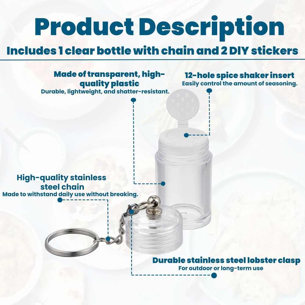 Generic mini salt keychain bottle on desk for convenient seasoning.