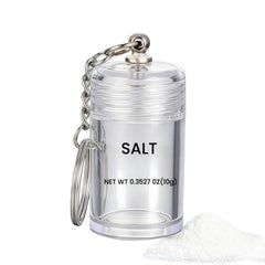 Generic mini salt keychain bottle side view for on-the-go seasoning.