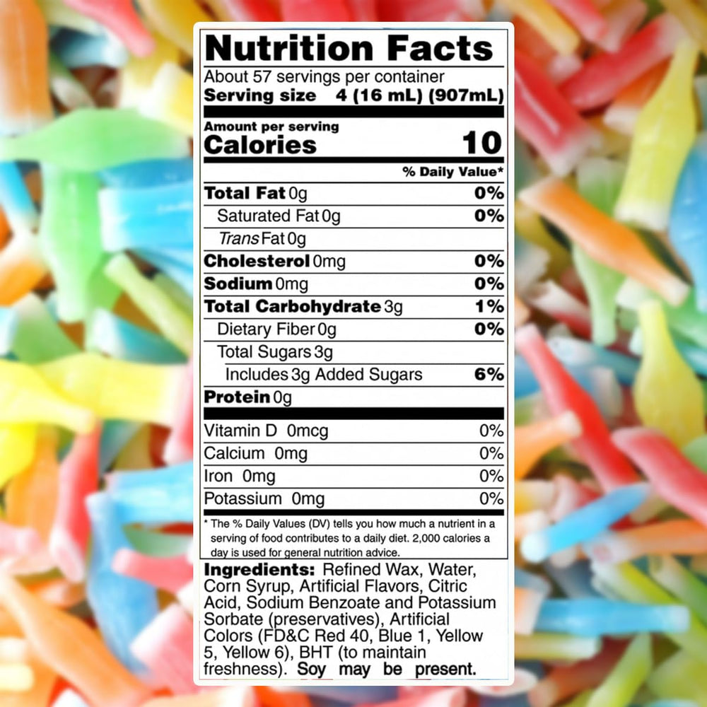 Generic Nik-L-Nips closeup reveals juicy liquid candy with vivid flavors for tastings.