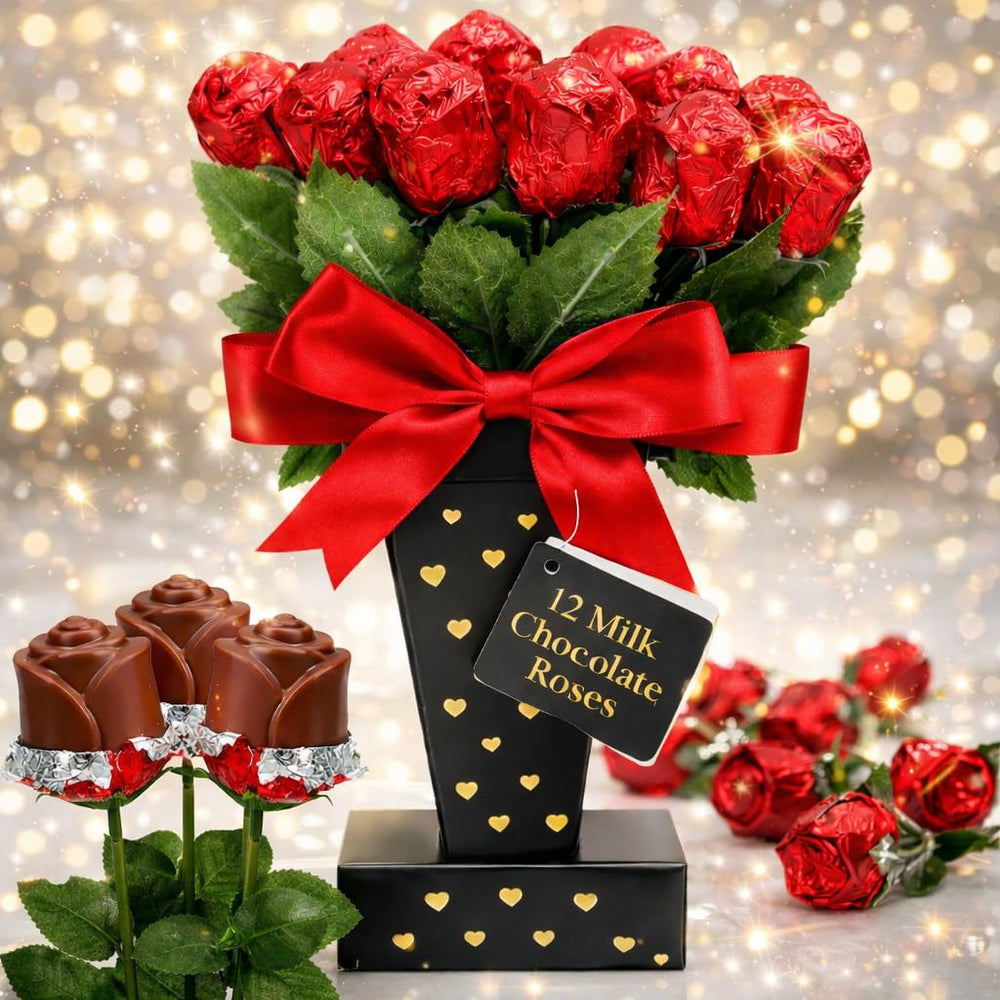 Generic One Dozen Belgian Milk Chocolate Roses in Gift Box — elegant edible bouquet.