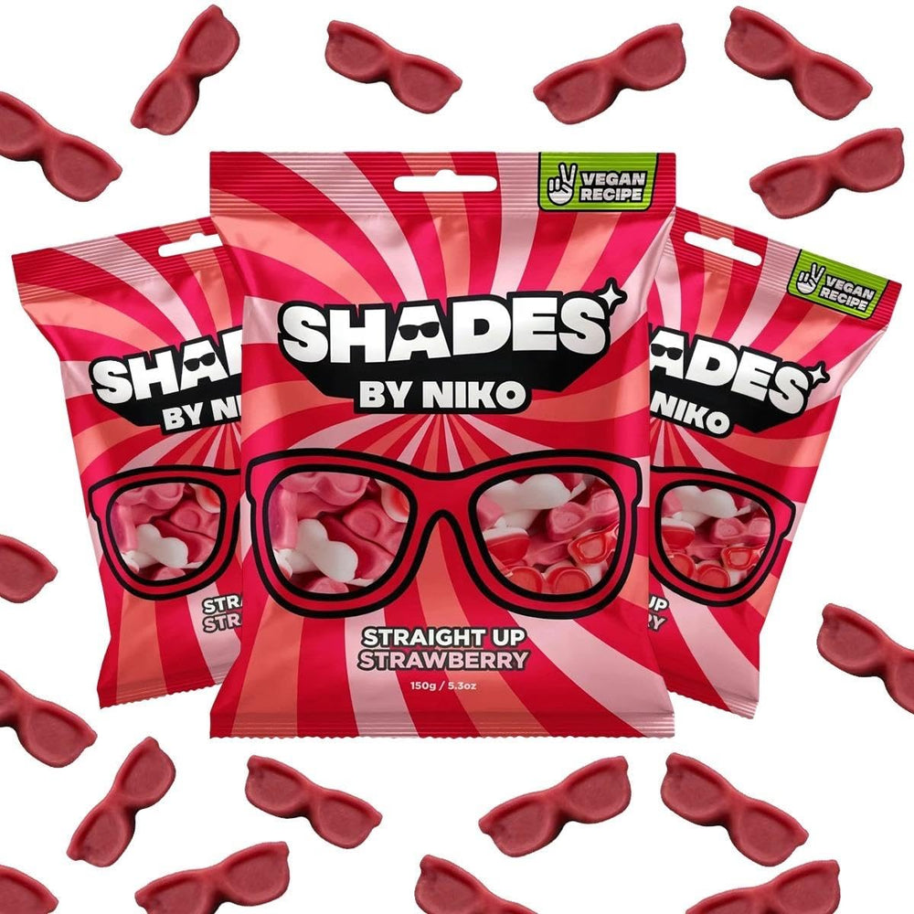 Generic Shades by Niko Straight Up Strawberry gummies, fruity tang for dessert or lunchbox.