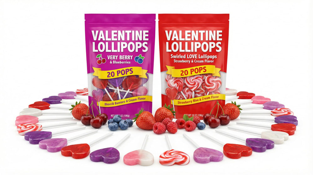 Generic Valentine heart tiger-lollipop close-up, strawberry cream flavor for classroom exchanges