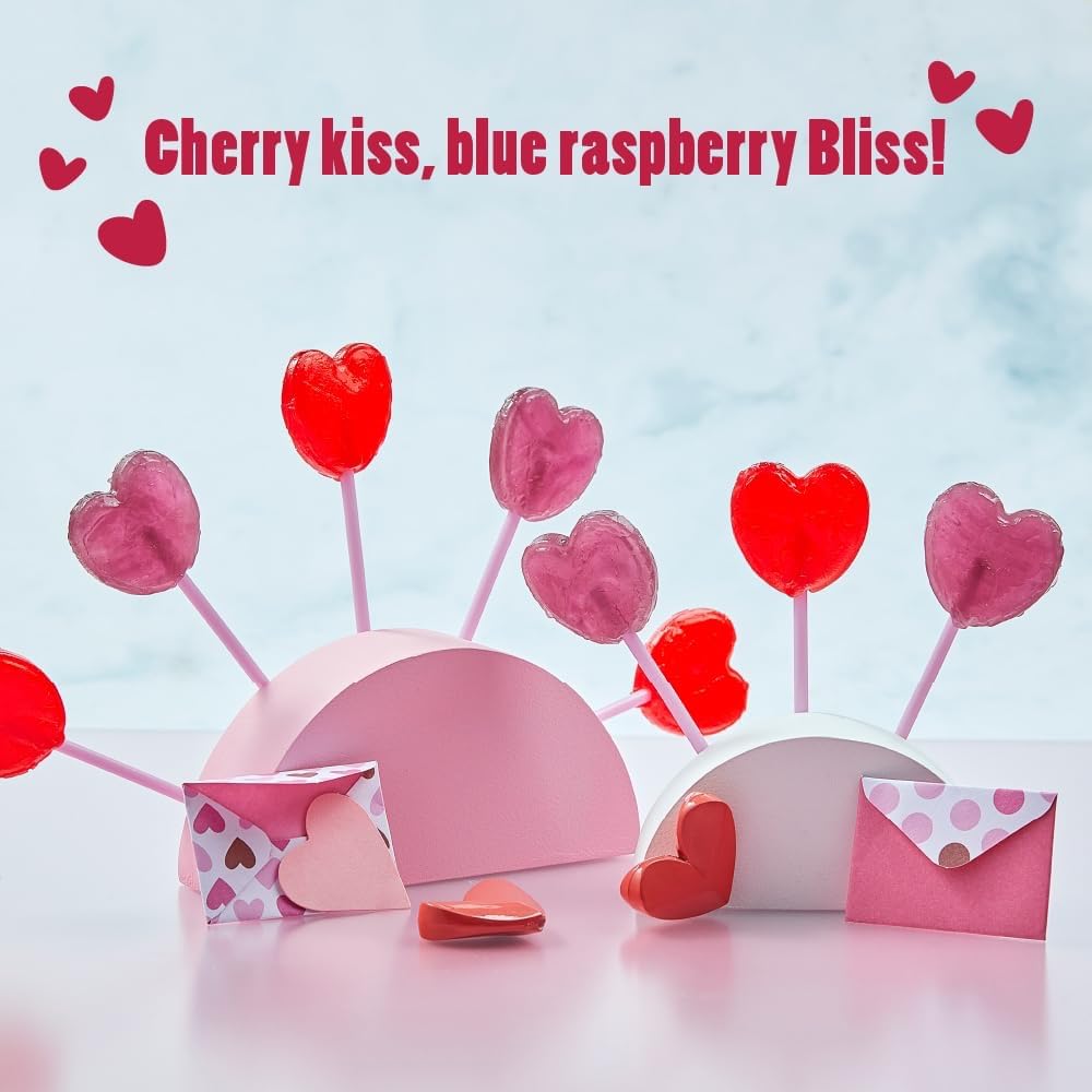 Generic Valentine heart tiger-lollipop close-up, very cherry flavor for classroom exchanges