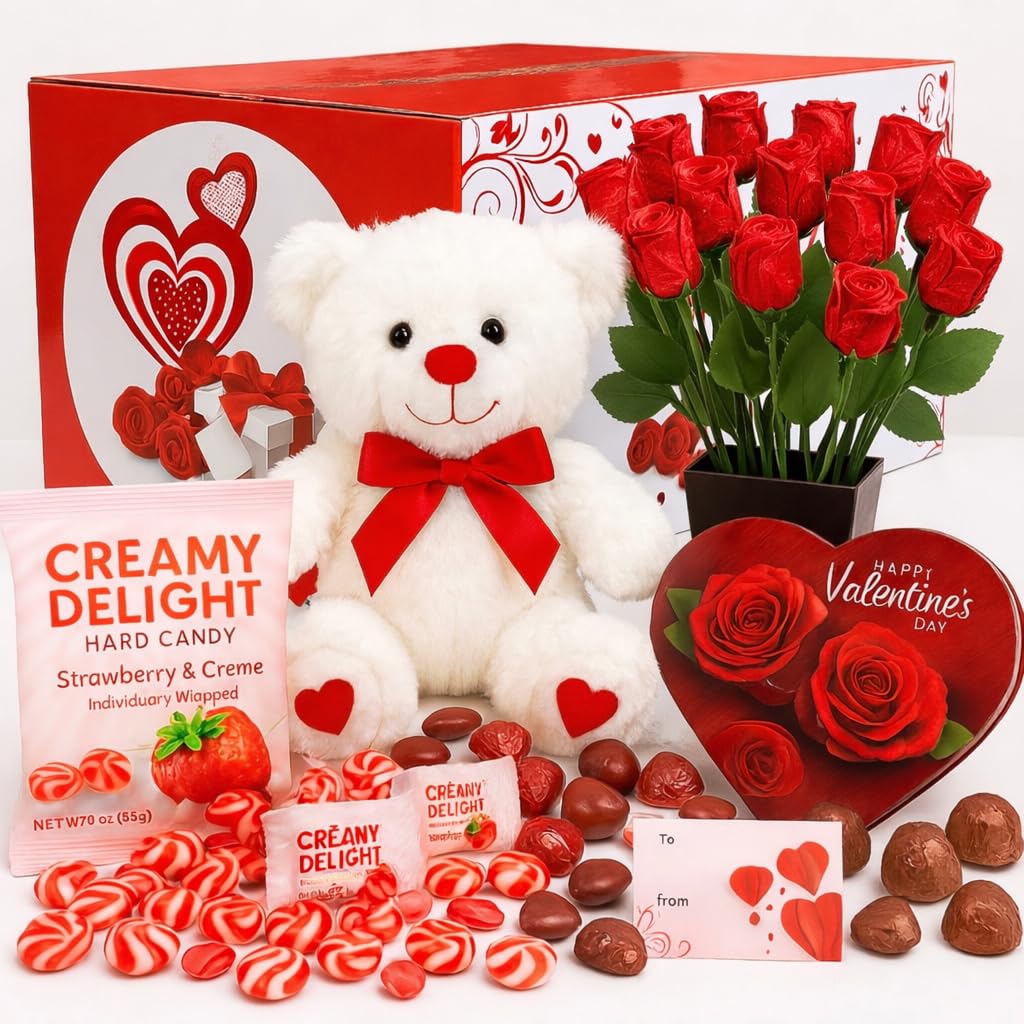 Generic Valentines Day Gift Box with Beaer chocolates and artificial roses for a romantic surprise.