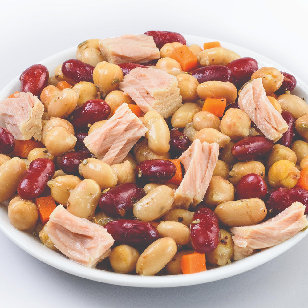 Genova bulk packaging shows shelf-stable tuna salad for pantry storage
