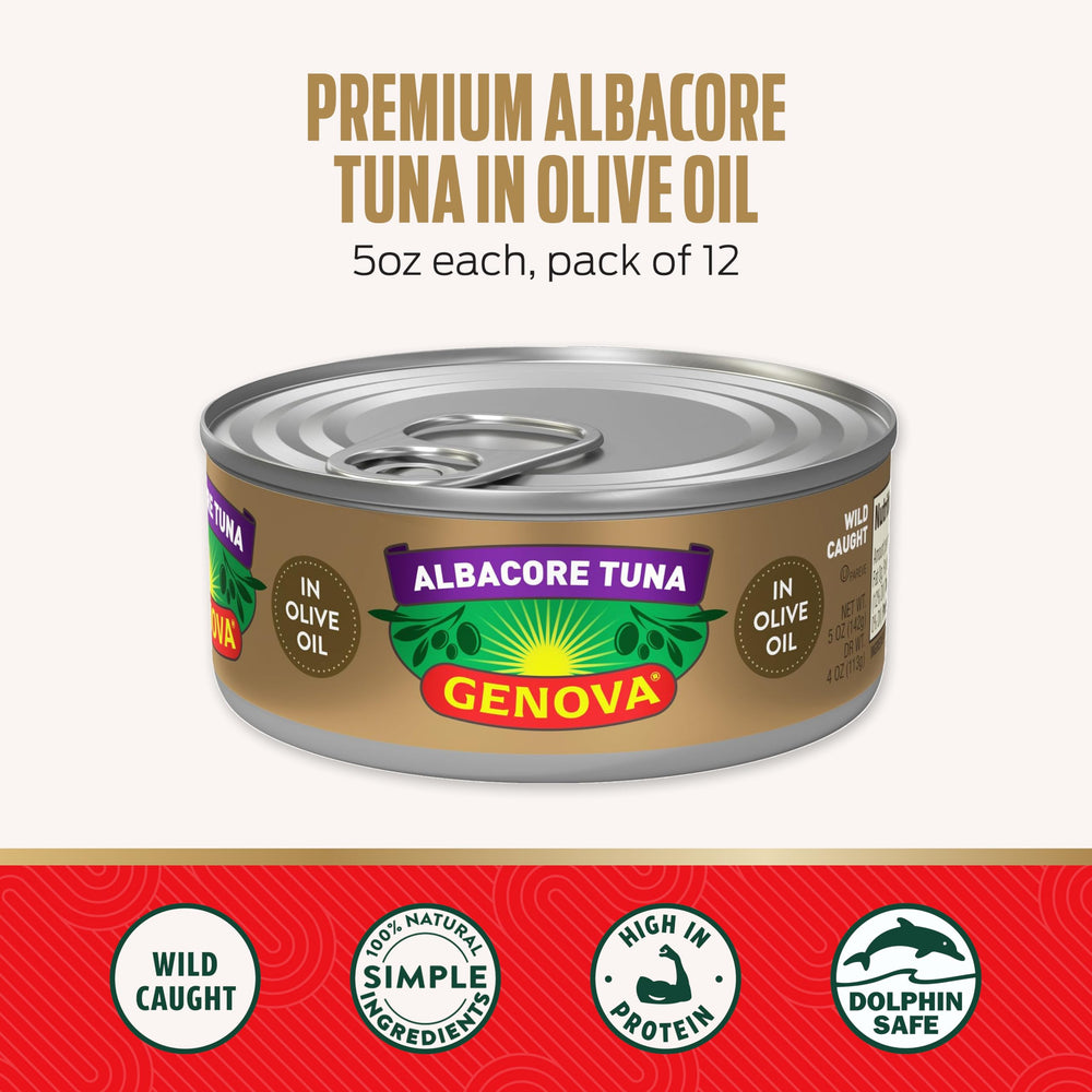 Genova Premium Albacore Tuna in Olive Oil close-up highlighting texture and mild flavor
