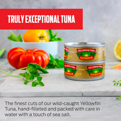 Genova Premium Lite Yellowfin Tuna in Water fillets, showing tender white meat