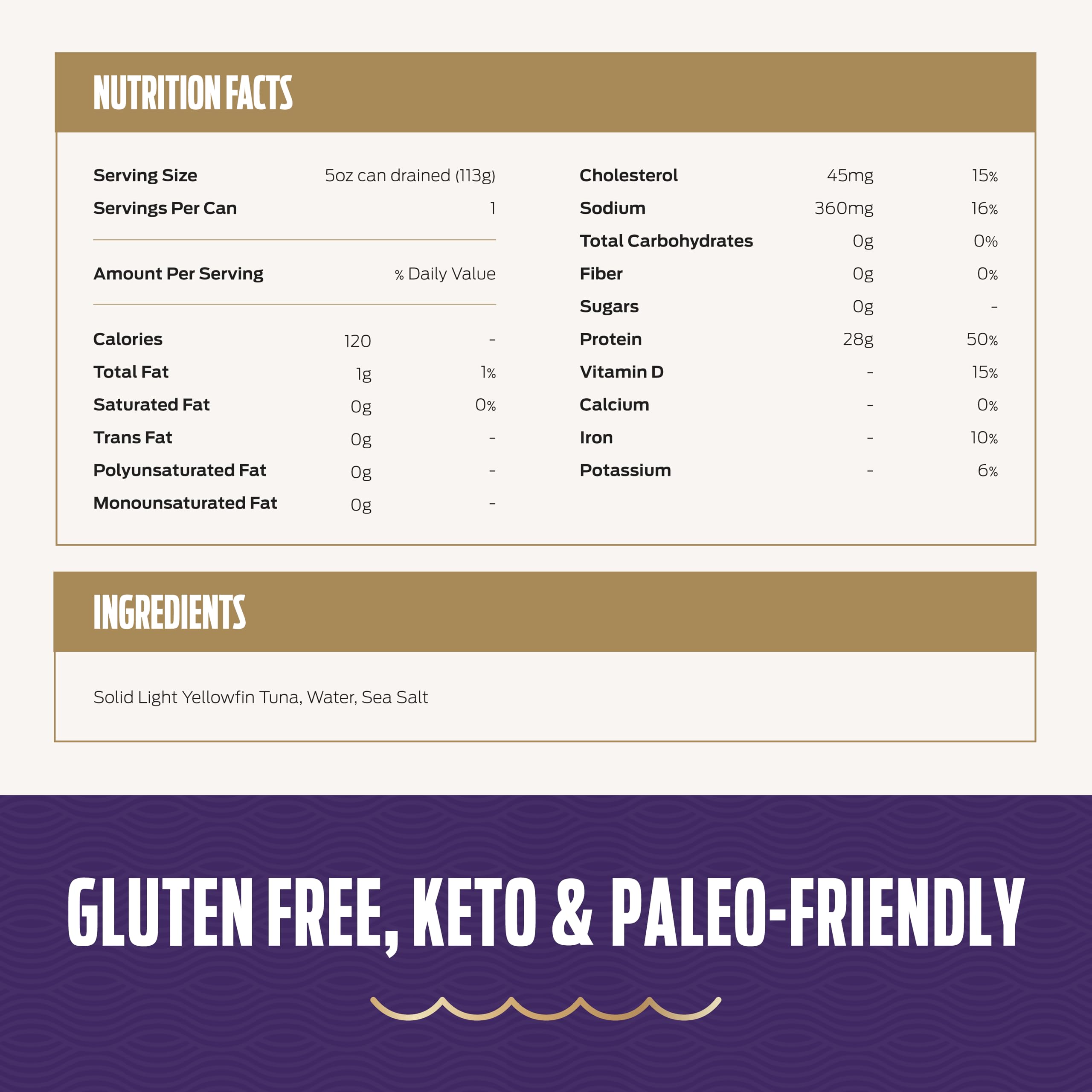 Genova Premium Lite Yellowfin Tuna in Water label view with brand and ingredients