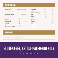Genova Premium Lite Yellowfin Tuna in Water label view with brand and ingredients